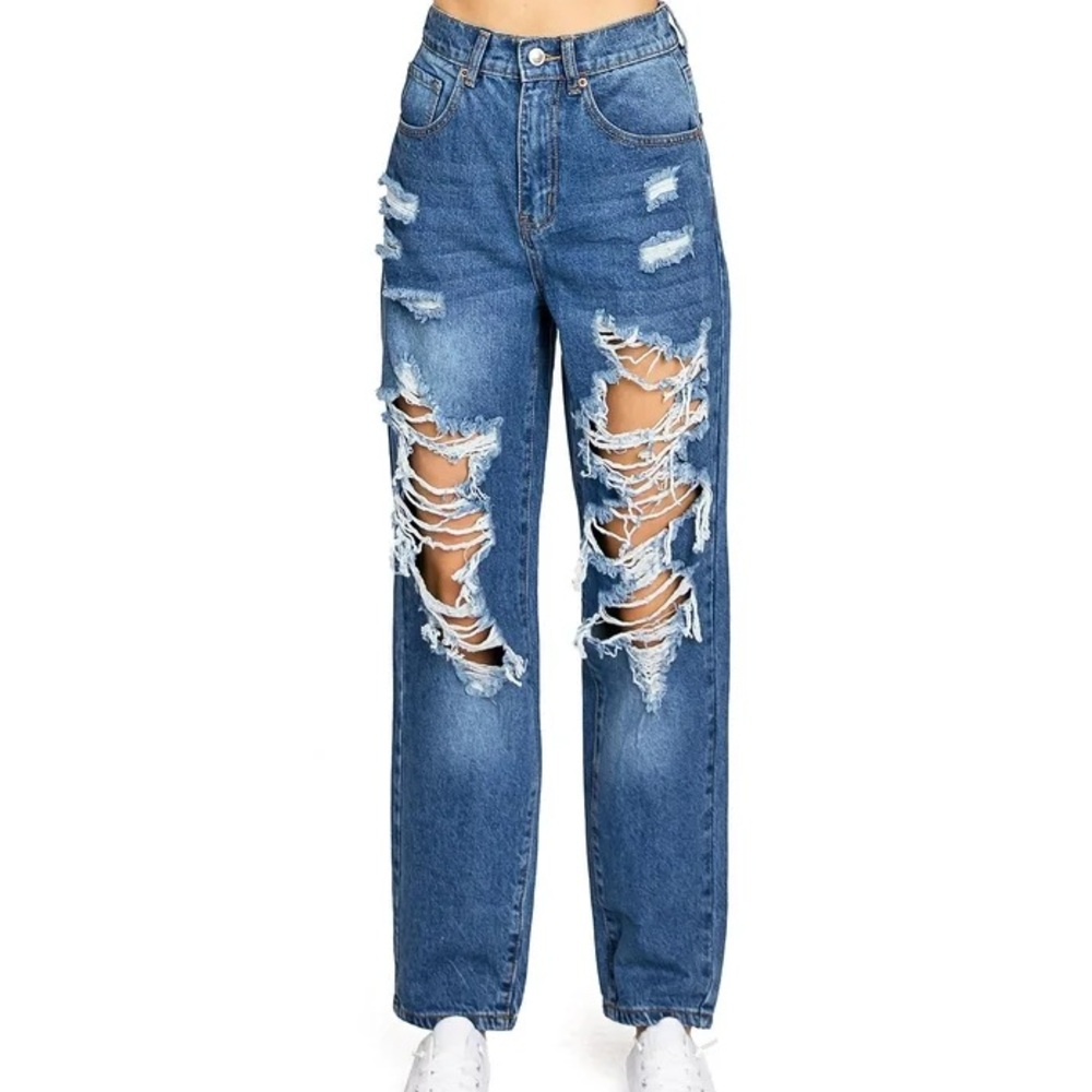 Wax Jean High Waisted Distressed Mom Jean